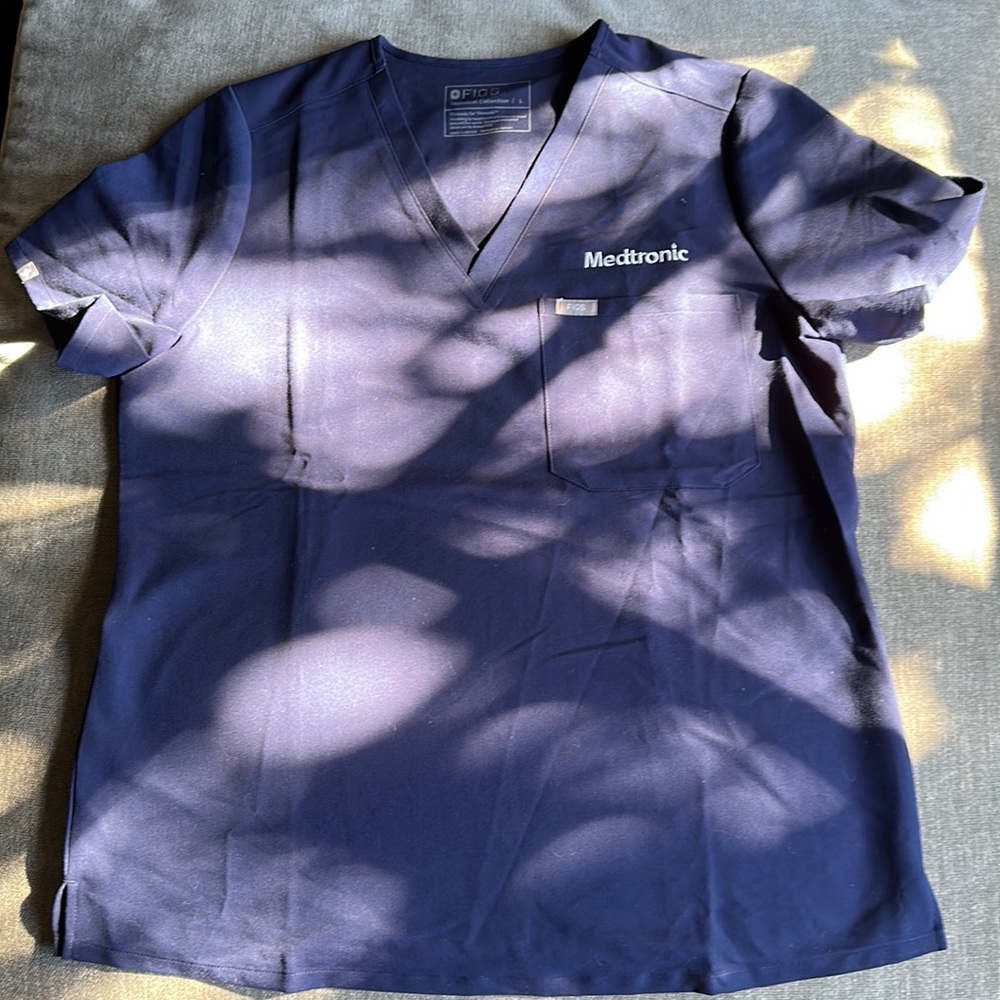 Figs Brand Navy Scrub Top Embroidered with Medtronic logo